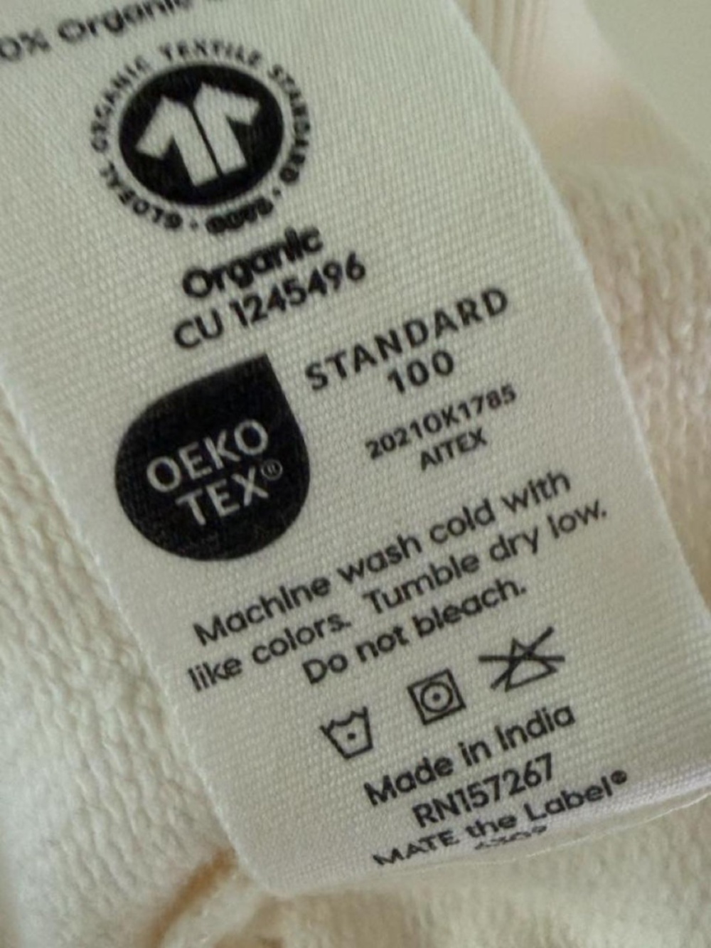 Mate the label Organic Fleece V-Neck Sweatshirt Bone Small $128 Retail - Picture 7 of 8